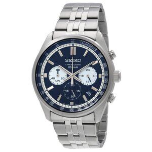 NWT Authentic Seiko Chronograph Quartz Blue Dial Men's Watch